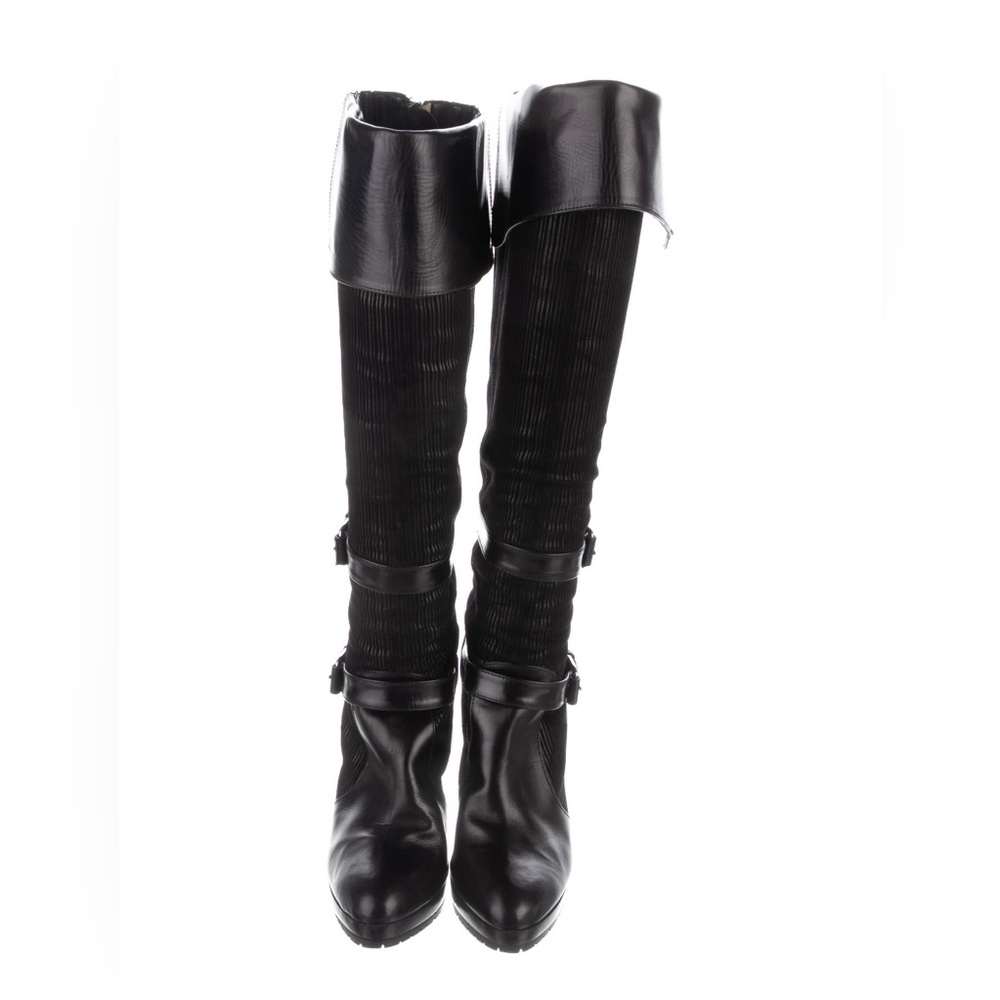 Vintage Oscar De la Renta Leather/Corduroy Black Knee High Boots